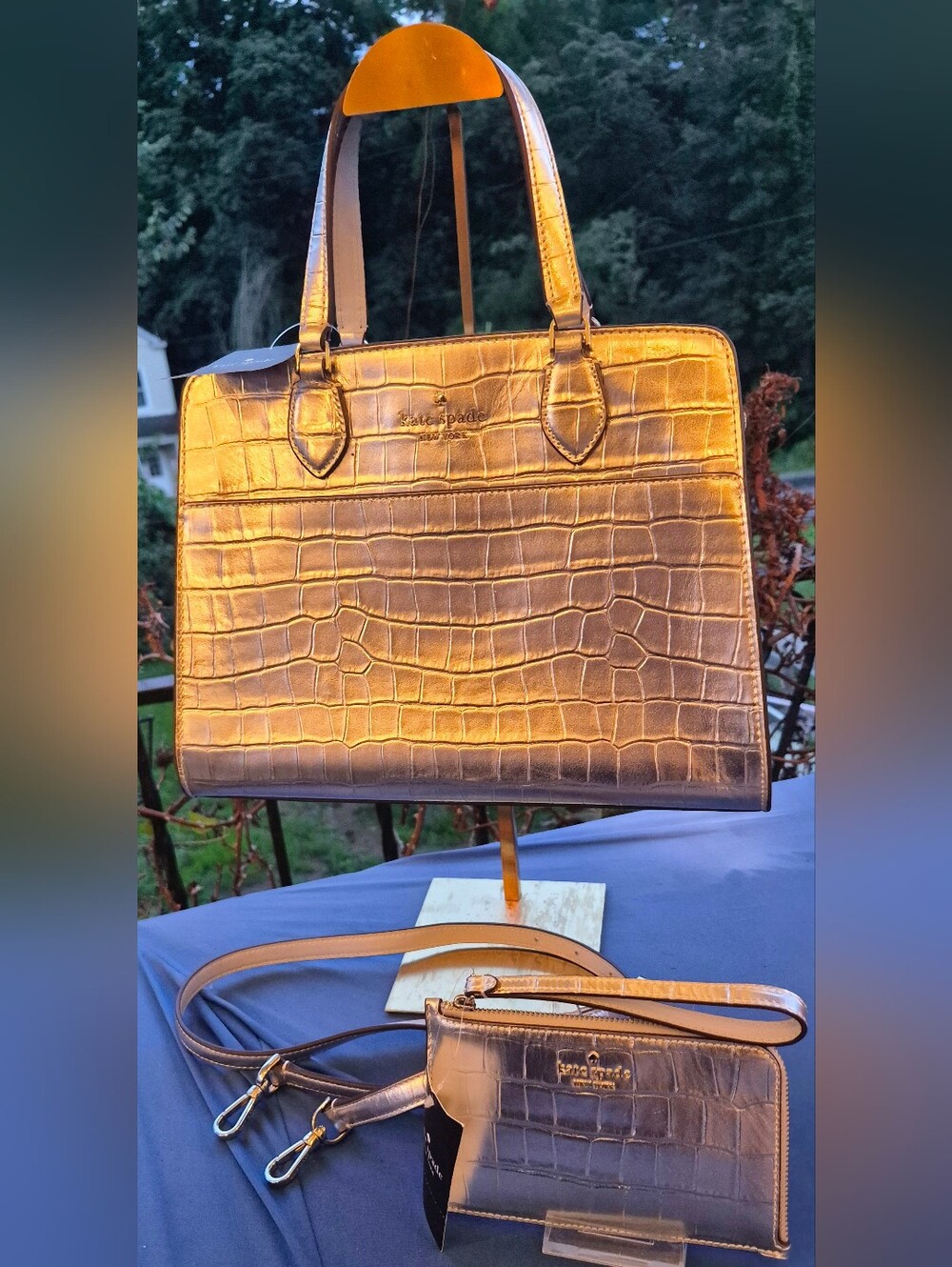 KATE SPADE 🩶 MADISON & LUCY 🩶 Silver Leather Croc Bundle 🩶 Satchel + Wristlet